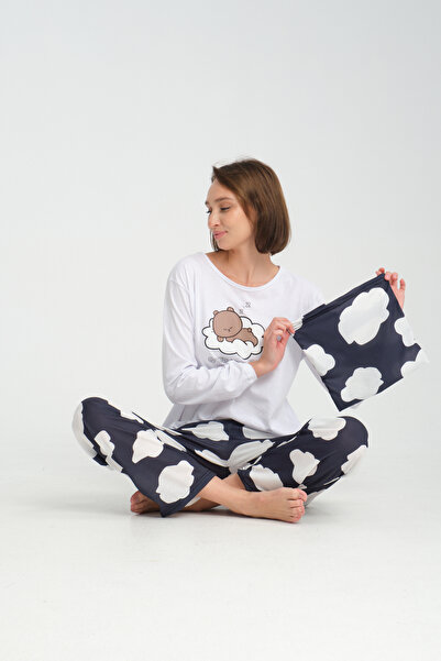 Rasabeauty طقم بيجامة قطن ممشط مطبوع بأكمام طويلة سوبر سوفت