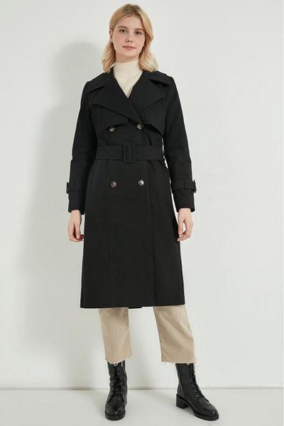 PASTELASTORE 100% Cotton Gabardine Long (110CM) Lined Belted Women's Trench Coat 1111