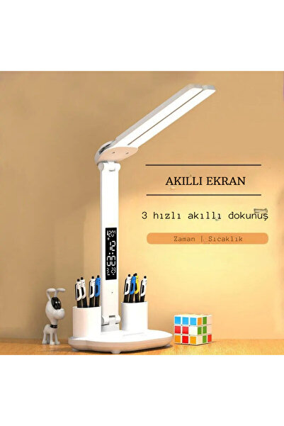 Genel Markalar Çok Fonksiyonlu Masa Lambası 3renk Masa Saati Kalemlik Termometre
