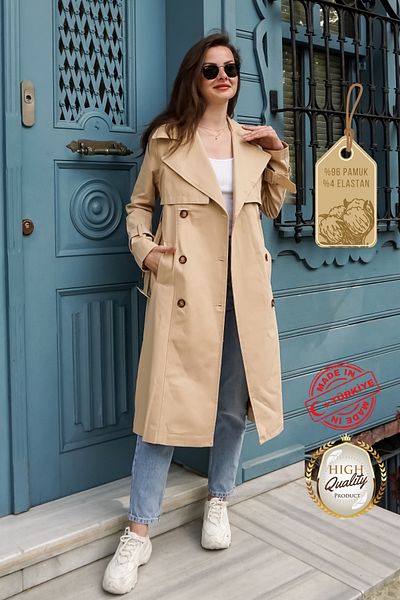 PASTELASTORE Stretchy Cotton Gabardine Long (110CM) Unlined Women's Trench Coat 1117