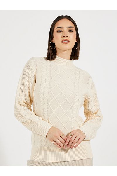 Styli Regular Fit Regular Length High Neck Cable Knit Sweater