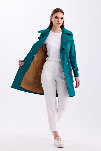 PASTELASTORE 100% Cotton Gabardine Midi (95cm) Lined Belted Women's Trench Coat 1113