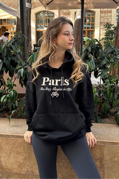 Seeh Black Oversize Hooded Women's Sweatshirt Sh190