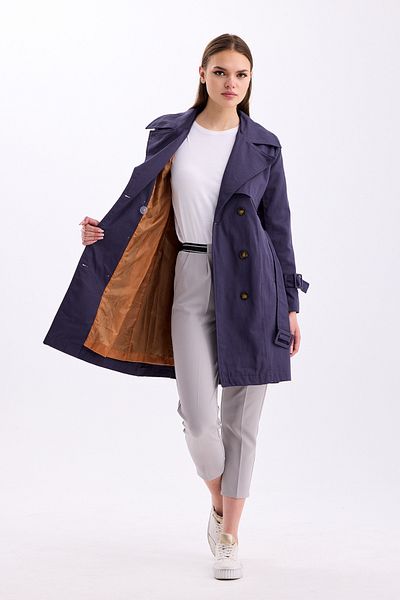 PASTELASTORE 100% Cotton Gabardine Midi (95cm) Lined Belted Women's Trench Coat 1113