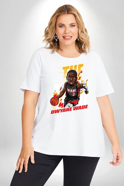 Angemiel تي شيرت أبيض كبير الحجم لكرة السلة Dwyane Wade Miami - للجنسين، مطبوع من الأمام