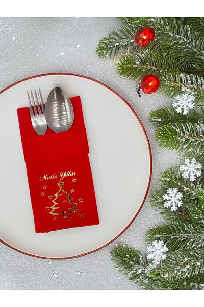 Artikel 12 Pieces Red Happy New Year Christmas Patterned Decoration and Presentation Serving Napkin