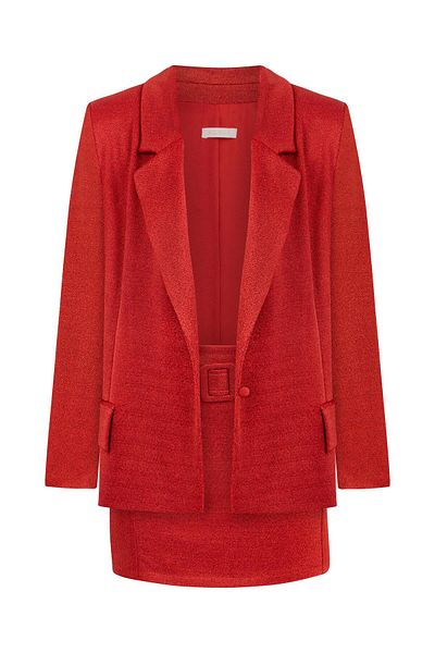 AQUELLA Petra Glitter Red Jacket-Skirt Set