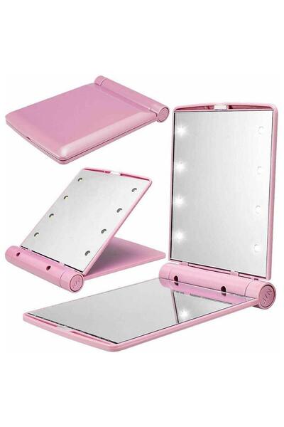 ShopFast Cep Çanta Aynası  Katlanır Mini Işıklı Makyaj Aynası 8LED Pilli(23A ...