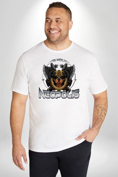 Angemiel تي شيرت أبيض كبير الحجم من Neopolis Rottweiler Viking - للجنسين، مطبوع من الأمام