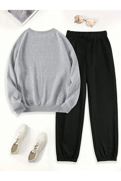 Revasser Unisex Women/Men's Los Angeles Custom Printed Cotton Oversize Jogger Sweatshirt Bottom Top Set