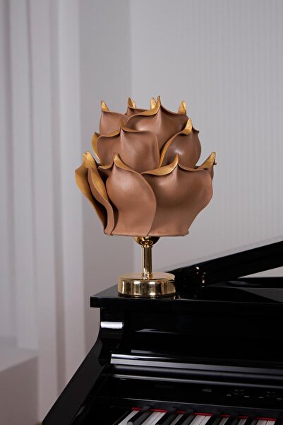 Maison Avf Dekor Eva Çiçeği Kablosuz Masa Lambası Üst Gold Kahve-alt Parlak Gold