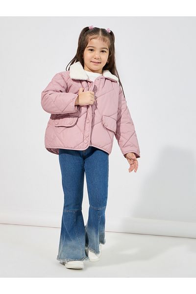 Styli Lined Faux Fur Collar Quilted Jacket