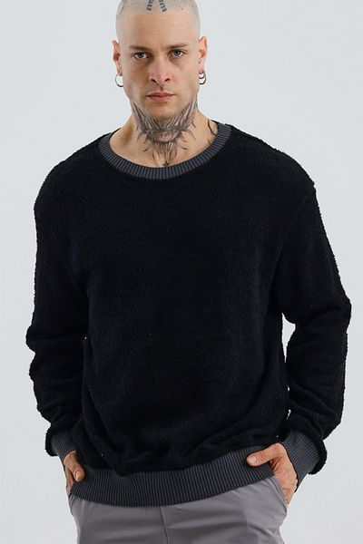 MADZEYMODA Мъжки суитшърт с кръгло деколте, черен, премиум, плюшен, Mz32033