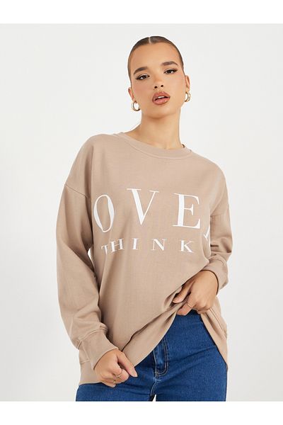 Styli Oversized Longline Slogan Sweatshirt
