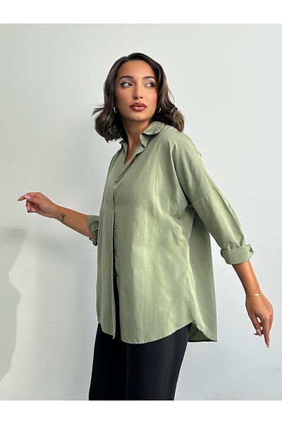 BEJNA Khakifarbenes, großes, langes Basic-Shirt für Damen