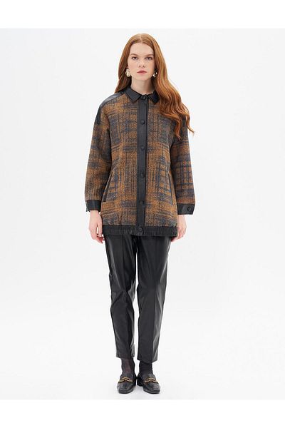 Kayra Camel Jacket - Γαρνιρισμένο με συνθετικό δέρμα