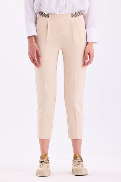 PASTELASTORE High Waist and Ankle Length Narrow Leg Women's Trousers 3333 - Waist Detail and Elastic