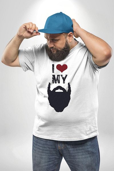 Angemiel تي شيرت أبيض كبير الحجم - I Love My Beard، للرجال والنساء للجنسين، تي شيرت أساسي مطبوع من الأمام