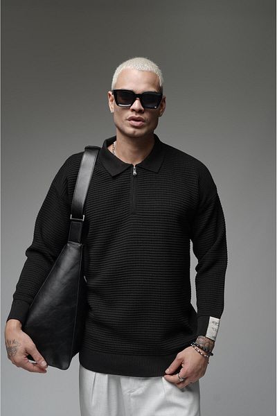 Butik Пуловер с поло яка и половин цип, голям размер, плетен