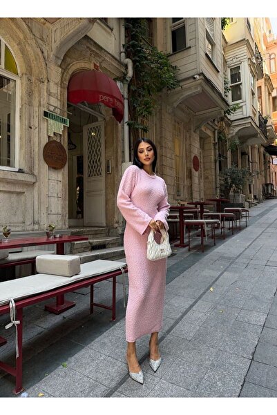 novalook Dokulu İspanyol Kol  Triko Maxi Elbise