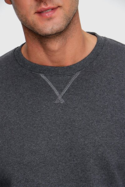 TENA Men's Anthracite Melange (22-7781) Crew Neck Basic Three Thread Sweatshirt