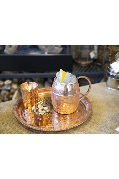 Bakır Concept Copper Mug Cup Barrel Model Hammer Forged Bright Copper Color