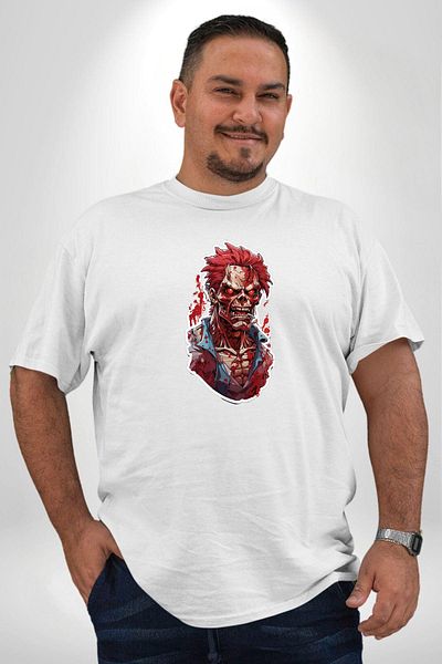 Angemiel تي شيرت The Walking Dead Zombie باللون الأبيض مقاس كبير للجنسين - مطبوع من الأمام