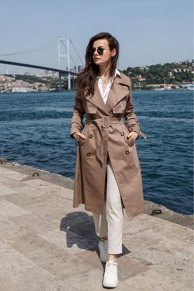 PASTELASTORE Stretchy Cotton Gabardine Long (110CM) Unlined Women's Trench Coat 1117
