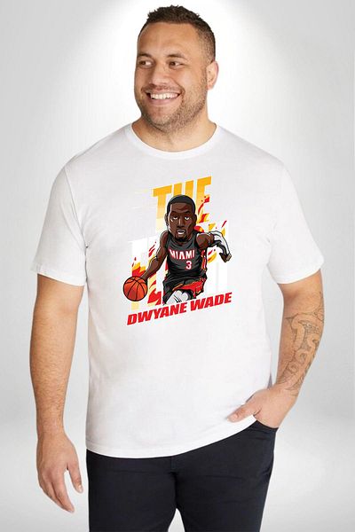 Angemiel تي شيرت أبيض كبير الحجم لكرة السلة Dwyane Wade Miami - للجنسين، مطبوع من الأمام