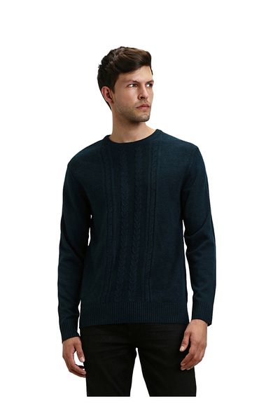 Dennis Lingo By Styli Textured Cable Knit Round Neck Sweater