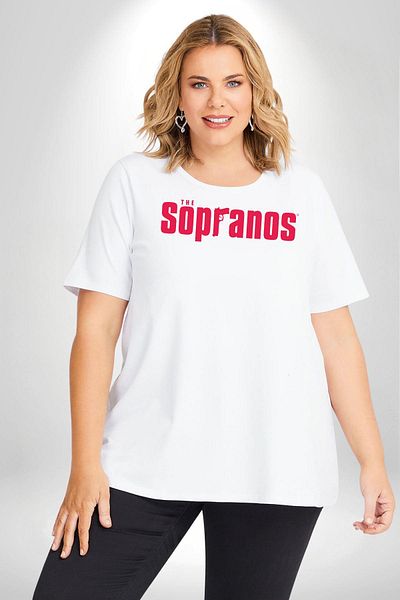 Angemiel تي شيرت The Sopranos باللون الأبيض مقاس كبير للجنسين - مطبوع من الأمام