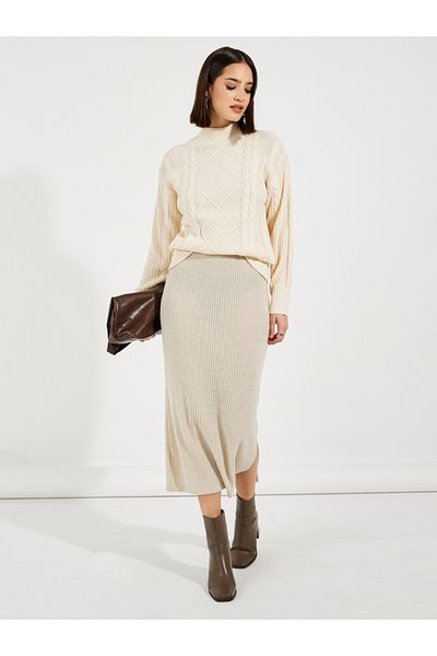 Styli Regular Fit Regular Length High Neck Cable Knit Sweater