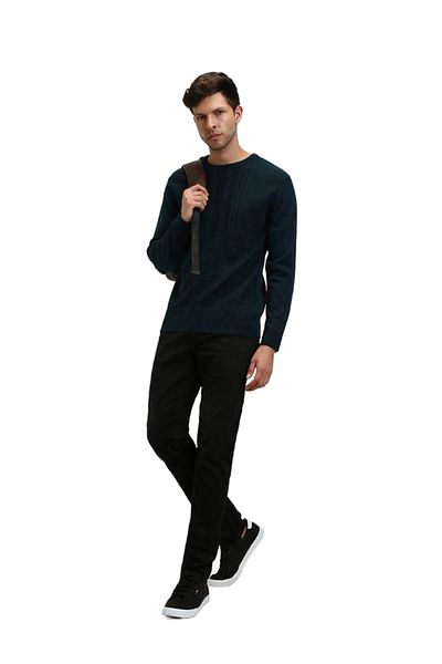 Dennis Lingo By Styli Textured Cable Knit Round Neck Sweater