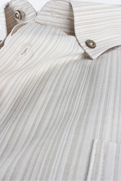 Varetta Ανδρικό μπεζ μακρυμάνικο πουκάμισο μεγάλου μεγέθους με φαρδιά τσέπη