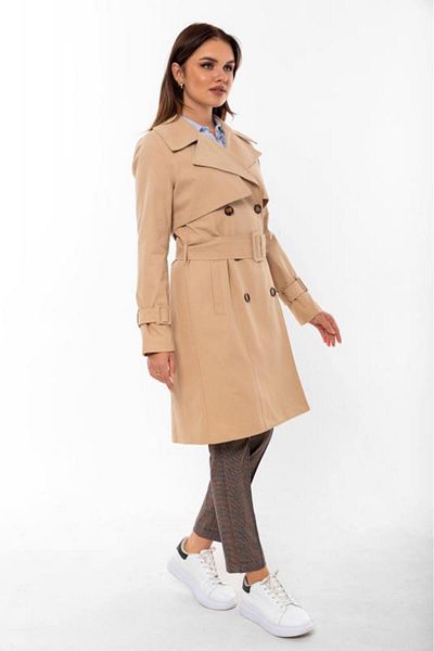 PASTELASTORE 100% Cotton Gabardine Midi (95CM) Lined Belted Women's Trench Coat 1113