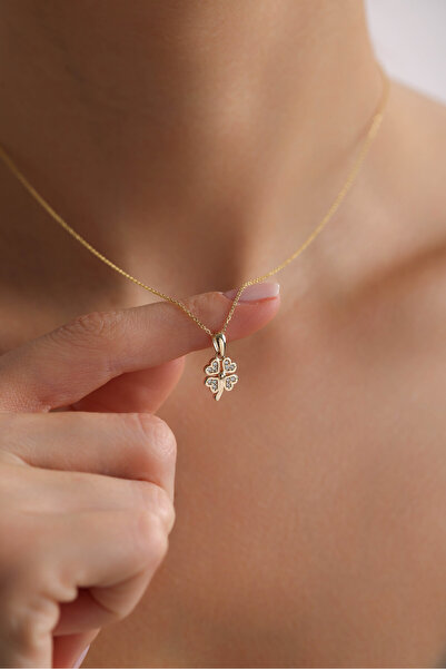 Gianfranco 14 Ayar Altın Taşlı Minio Yonca Kolye