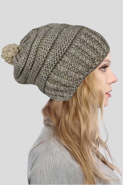 Uniquetrenders Women's Thick Knitted Beanie with Pompom