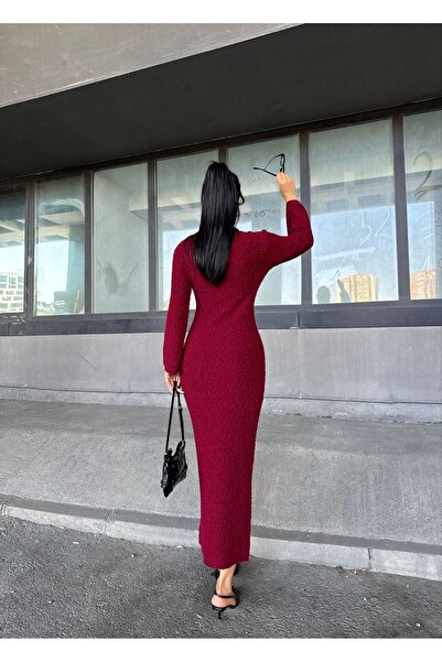 novalook Dokulu İspanyol Kol  Triko Maxi Elbise