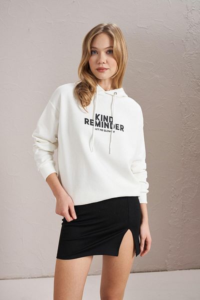 TENA Hanorac de damă Ecru Kind Reminder imprimat cu trei fire de buzunar cangur