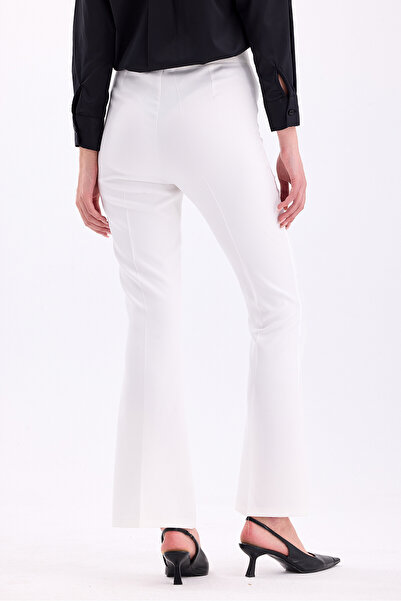 PASTELASTORE White High Waist Flared Women's Fabric Trousers 3345