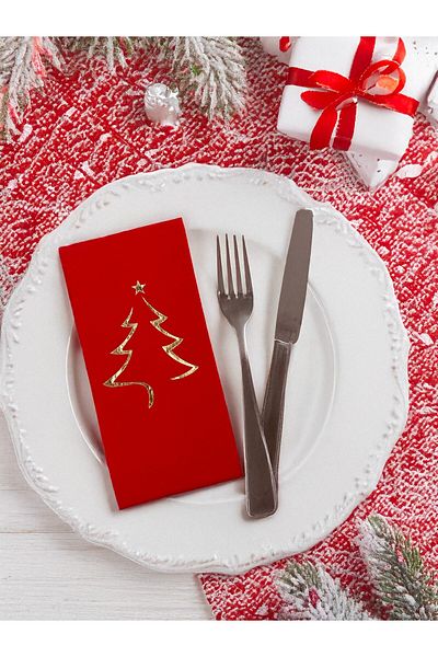 Artikel 16 Pcs Red Pine Tree Christmas Pattern Decor and Presentation Serving Napkins