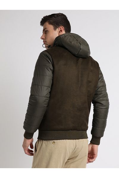 Dennis Lingo By Styli Suede Panel Hooded Regular Fit Jacket