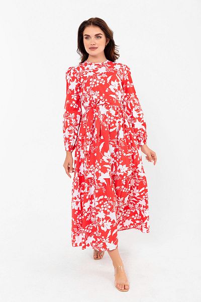 PASTELASTORE Leaf Patterned Colorful Cotton Summer Spring Belted Dress 2101