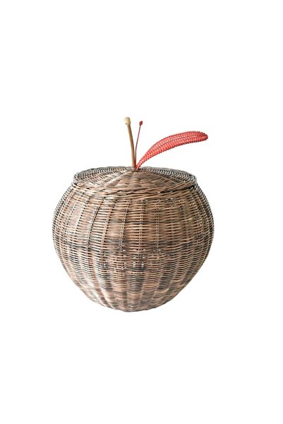 Virago Home Décor El Yapımı Elma Şeklinde Kahverengi Hasır Dekoratif Sepet
