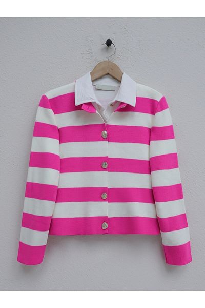 Modamorfo Kurze Strickjacke mit Knöpfen und Metallknöpfen – Fuchsia