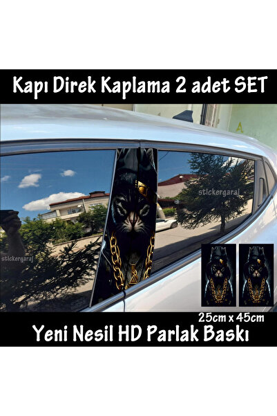 Automod rapçi kolyelı kedi folyo - 2adet yan kapı direk kaplama sticker yapış...