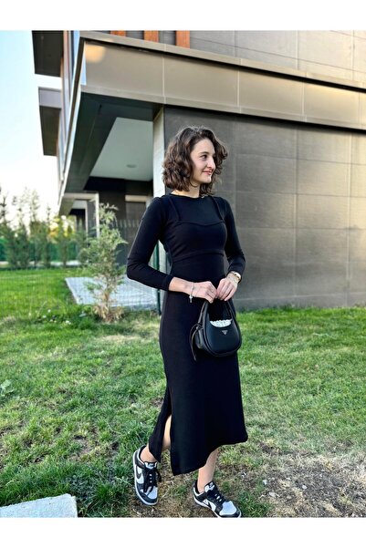 Butik Kendinden Croplu Akrilik Elbise