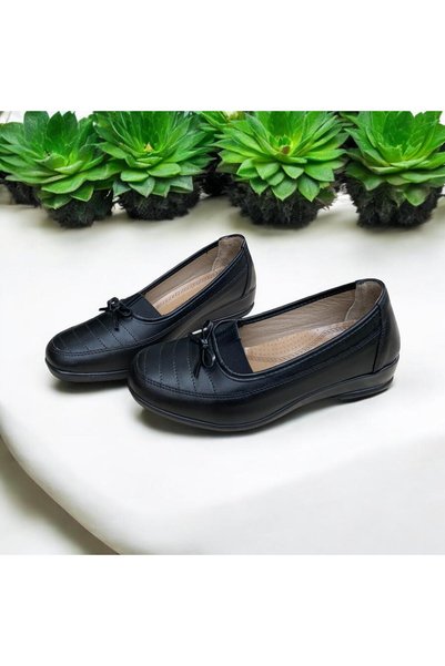 THE FRİDA SHOES Women's Black Heel Supported Orthopedic Flat Leather Sole Daily Mother Shoes 08