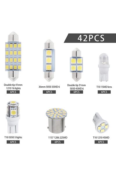 Choice 42 قطعة 42 قطعة من مصابيح LED الداخلية للسيارة T10 6000k SMD LED بديلة للوحة الترخيص/لمبات القراءة X