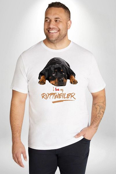 Angemiel تي شيرت رجالي أبيض مقاس كبير من Rottweiler Love - مطبوع من الأمام